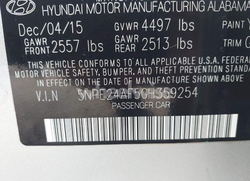 Photo 9 of 2016 Hyundai Sonata SE (VIN 5NPE24AF5GH359254)