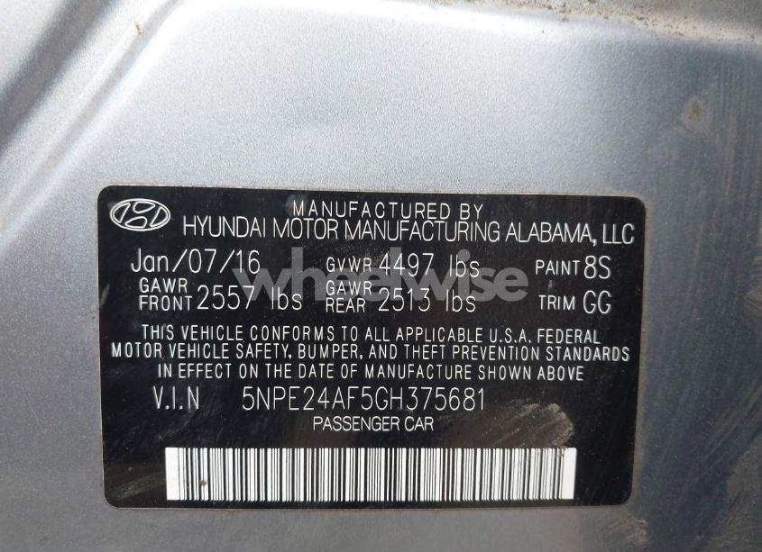 Photo 9 of 2016 Hyundai Sonata SE (VIN 5NPE24AF5GH375681)