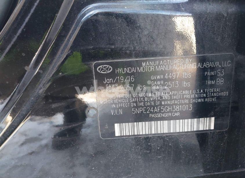 Photo 9 of 2016 Hyundai Sonata SE (VIN 5NPE24AF5GH381013)