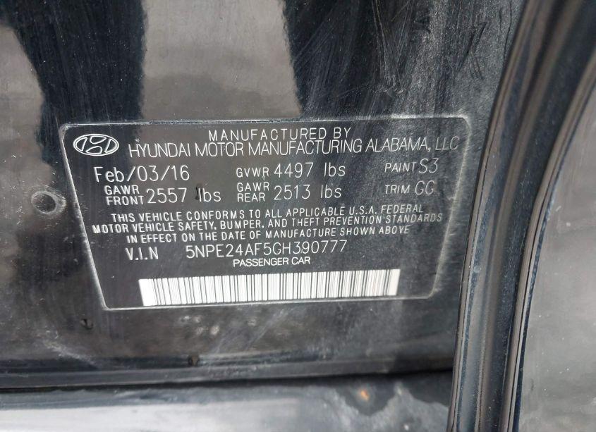 Photo 9 of 2016 Hyundai Sonata SE (VIN 5NPE24AF5GH390777)
