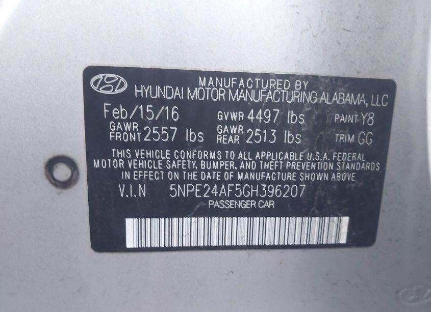 Photo 9 of 2016 Hyundai Sonata (VIN 5NPE24AF5GH396207)