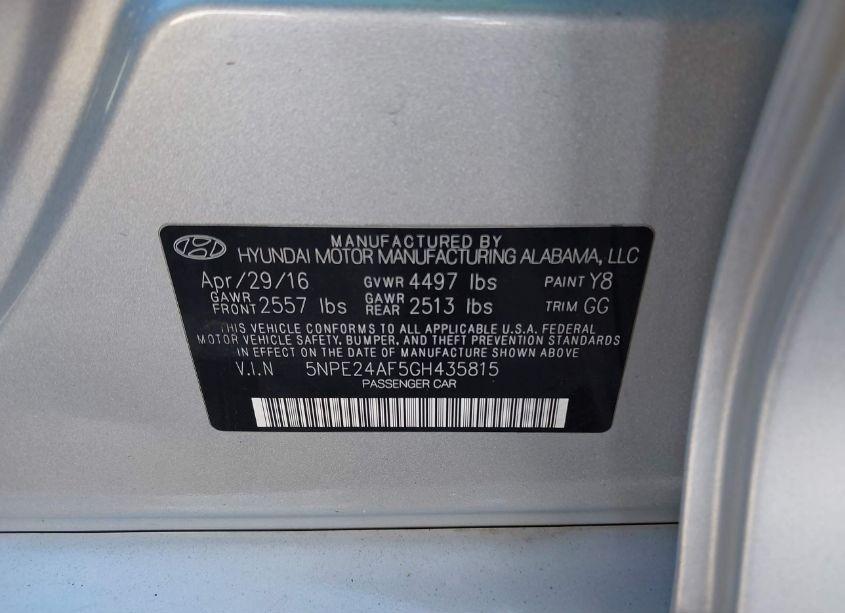Photo 9 of 2016 Hyundai Sonata SE (VIN 5NPE24AF5GH435815)