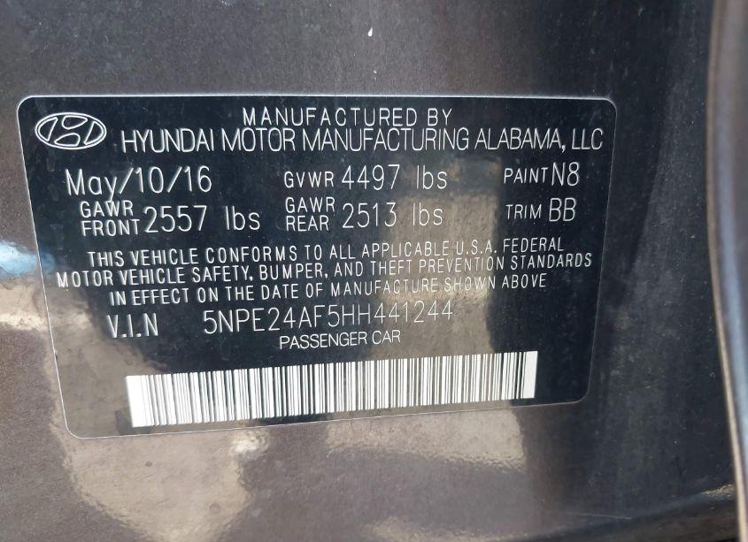 Photo 9 of 2017 Hyundai Sonata (VIN 5NPE24AF5HH441244)