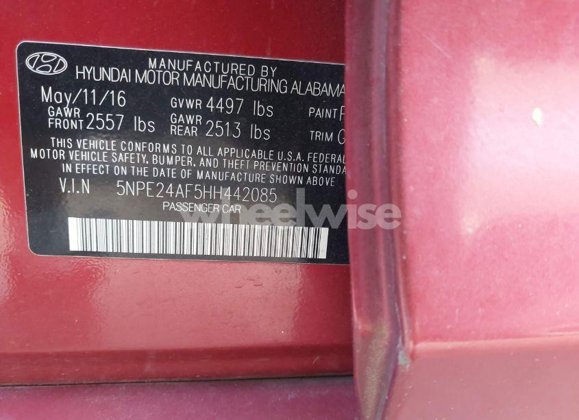 Photo 9 of 2017 Hyundai Sonata SE (VIN 5NPE24AF5HH442085)