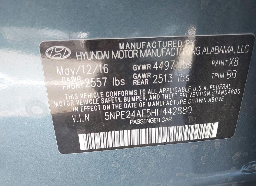 Photo 9 of 2017 Hyundai Sonata SE (VIN 5NPE24AF5HH442880)