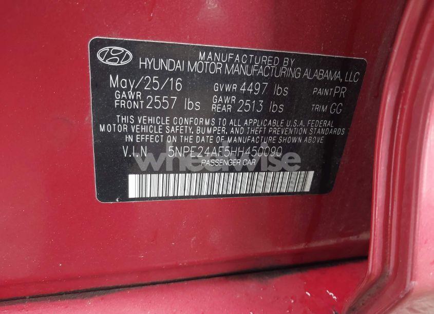 Photo 9 of 2017 Hyundai Sonata SE (VIN 5NPE24AF5HH450090)