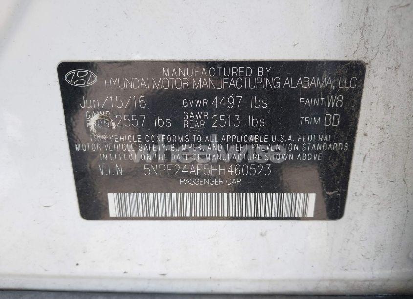 Photo 9 of 2017 Hyundai Sonata SE (VIN 5NPE24AF5HH460523)