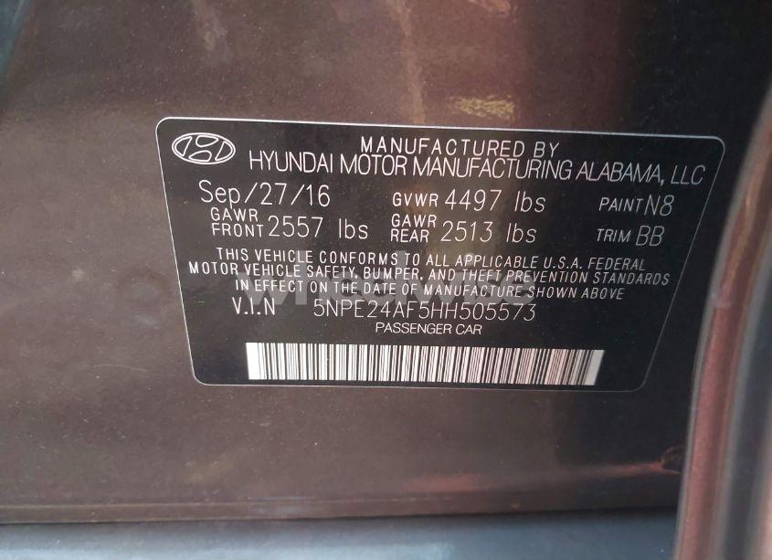 Photo 9 of 2017 Hyundai Sonata SE (VIN 5NPE24AF5HH505573)