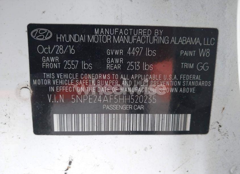 Photo 9 of 2017 Hyundai Sonata (VIN 5NPE24AF5HH520235)