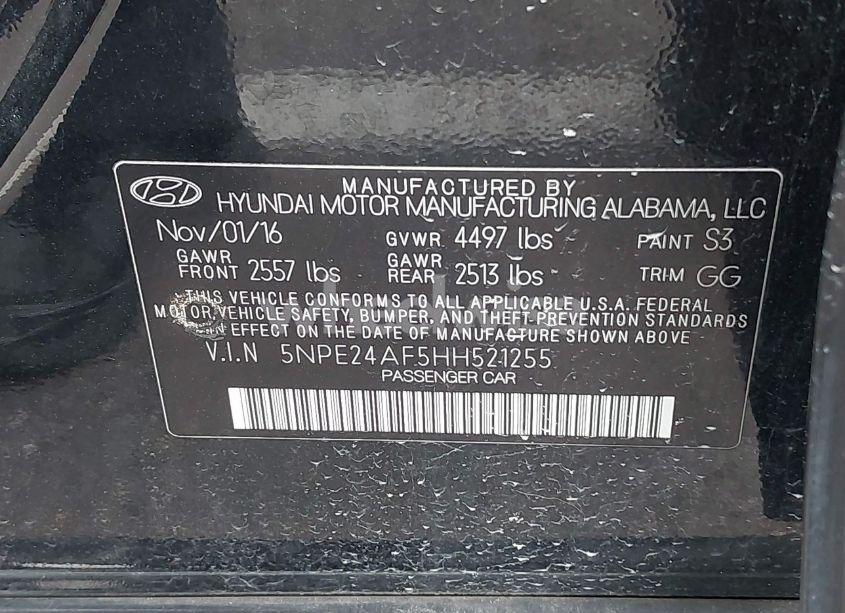 Photo 9 of 2017 Hyundai Sonata (VIN 5NPE24AF5HH521255)