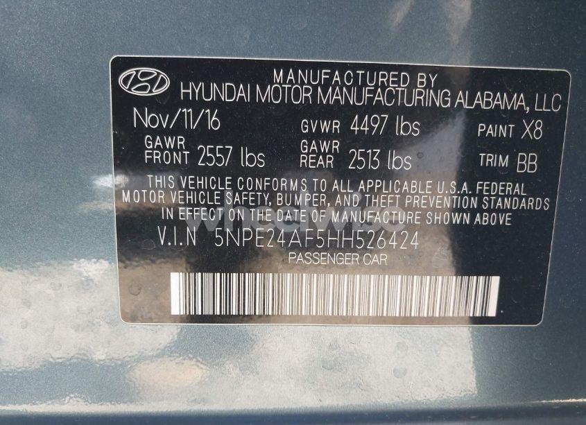 Photo 9 of 2017 Hyundai Sonata SE (VIN 5NPE24AF5HH526424)