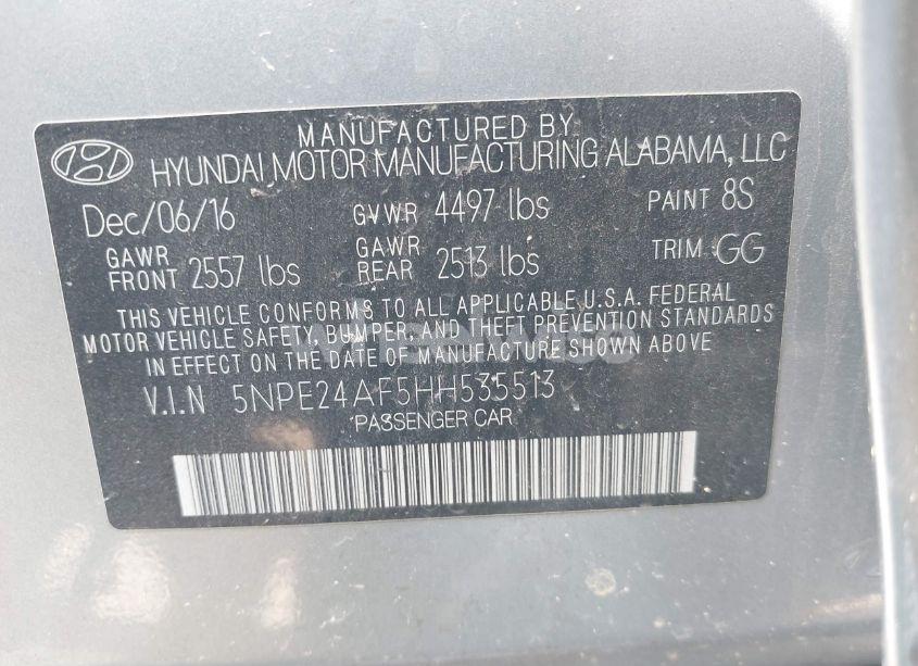 Photo 9 of 2017 Hyundai Sonata (VIN 5NPE24AF5HH535513)