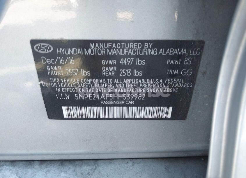 Photo 9 of 2017 Hyundai Sonata (VIN 5NPE24AF5HH539982)