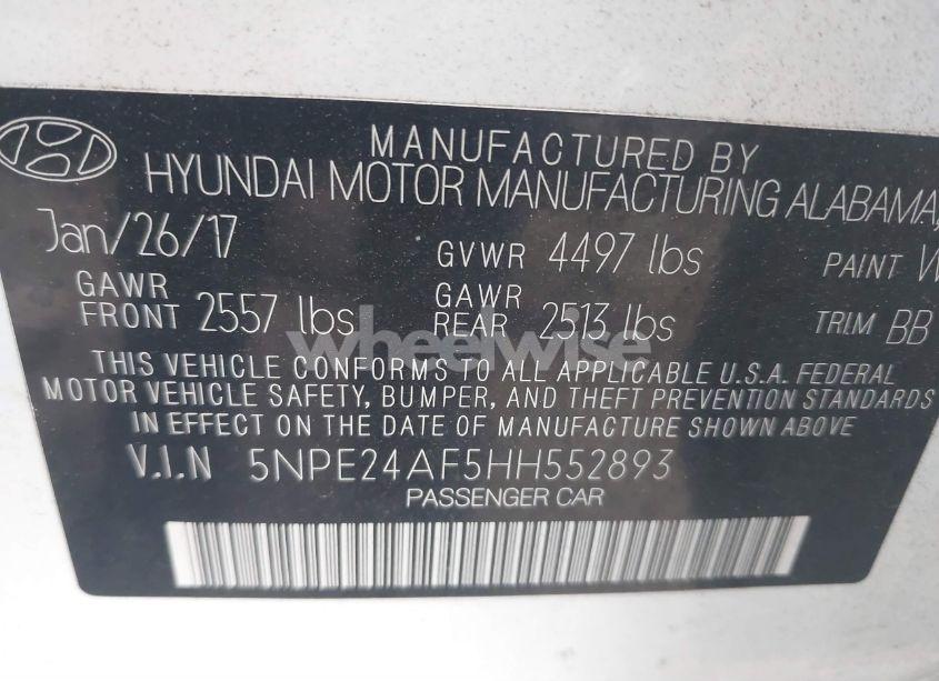 Photo 9 of 2017 Hyundai Sonata SE (VIN 5NPE24AF5HH552893)