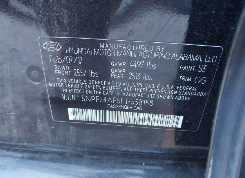 Photo 9 of 2017 Hyundai Sonata SE (VIN 5NPE24AF5HH558158)