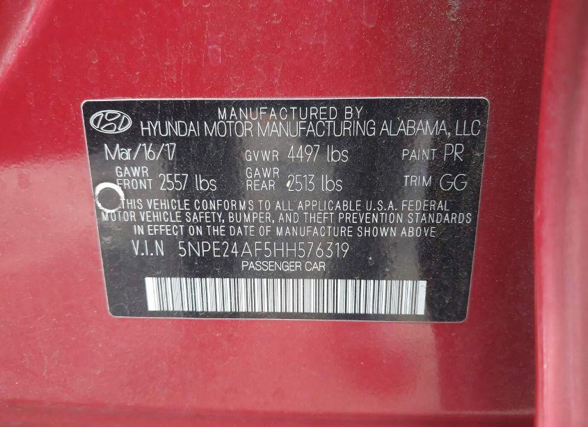 Photo 9 of 2017 Hyundai Sonata SE (VIN 5NPE24AF5HH576319)