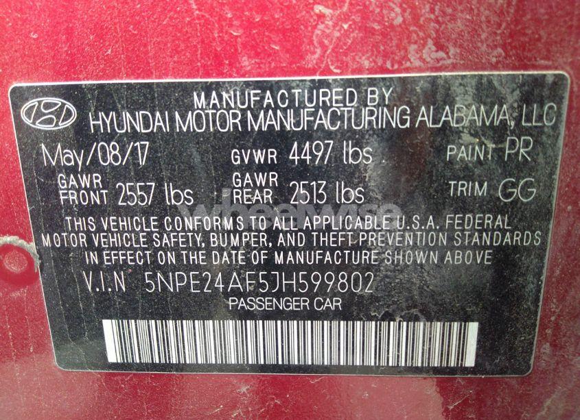 Photo 9 of 2018 Hyundai Sonata SE (VIN 5NPE24AF5JH599802)