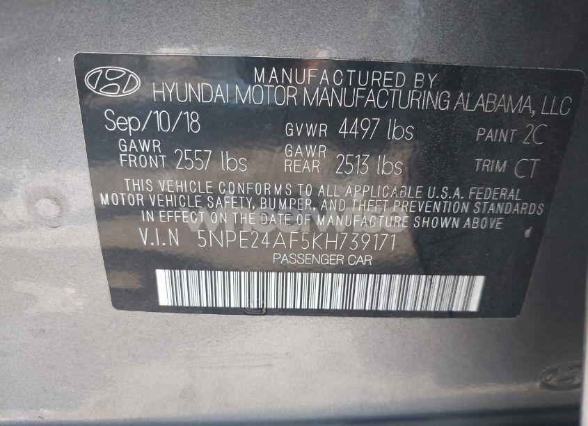 Photo 9 of 2019 Hyundai Sonata SE (VIN 5NPE24AF5KH739171)