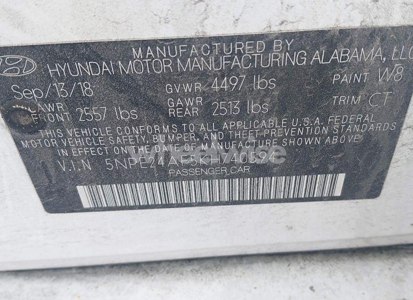 Photo 9 of 2019 Hyundai Sonata SE (VIN 5NPE24AF5KH740594)