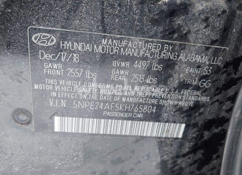 Photo 9 of 2019 Hyundai Sonata SE (VIN 5NPE24AF5KH765804)