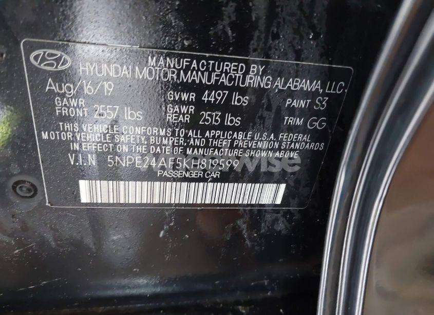 Photo 9 of 2019 Hyundai Sonata SE (VIN 5NPE24AF5KH819599)