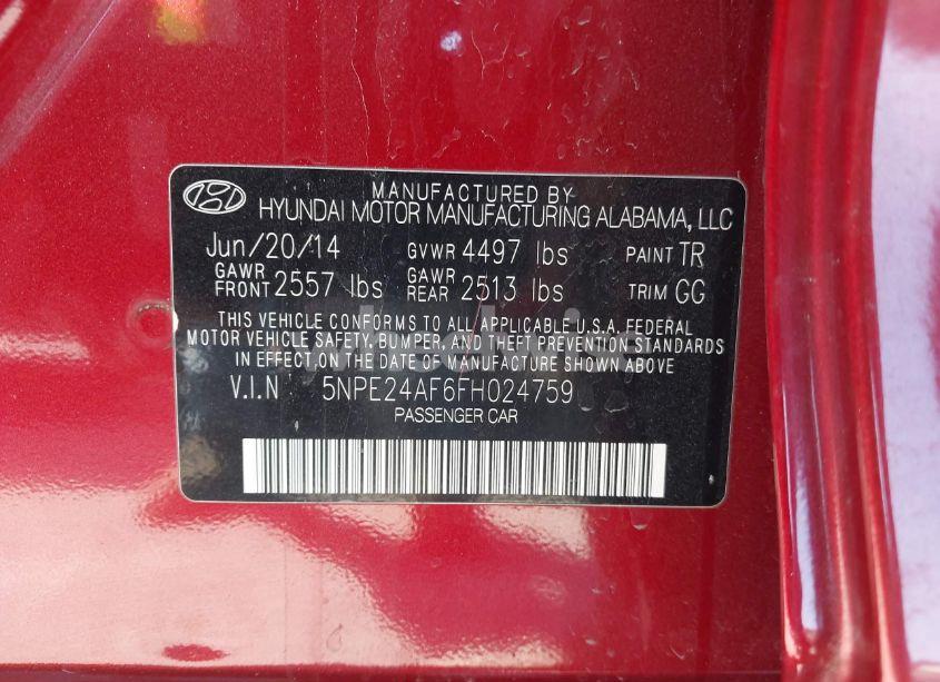 Photo 9 of 2015 Hyundai Sonata SE (VIN 5NPE24AF6FH024759)