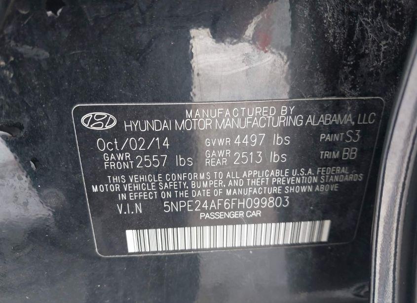 Photo 9 of 2015 Hyundai Sonata SE (VIN 5NPE24AF6FH099803)