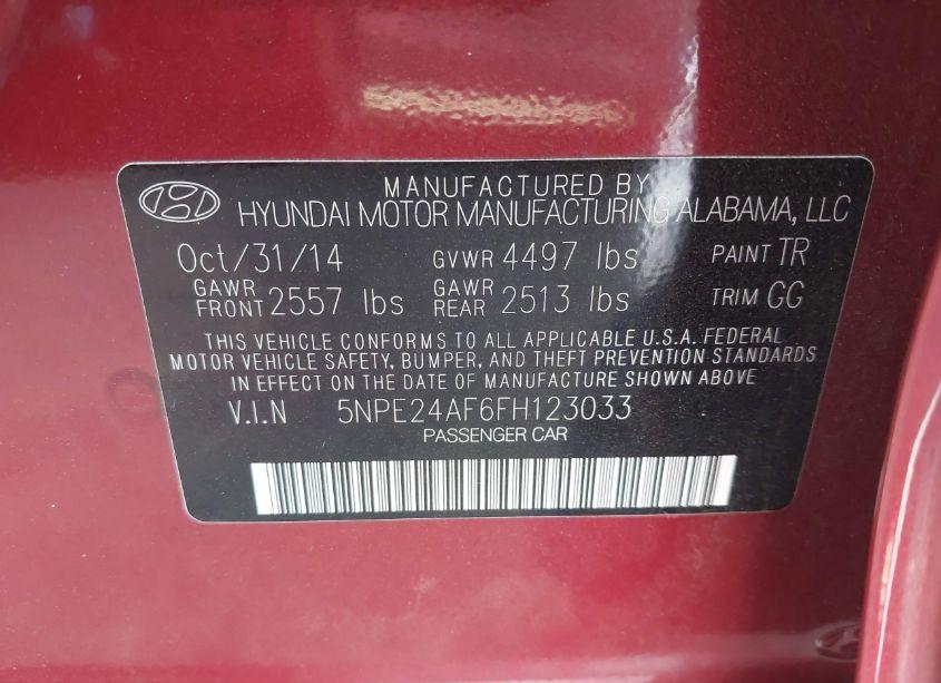 Photo 9 of 2015 Hyundai Sonata SE (VIN 5NPE24AF6FH123033)