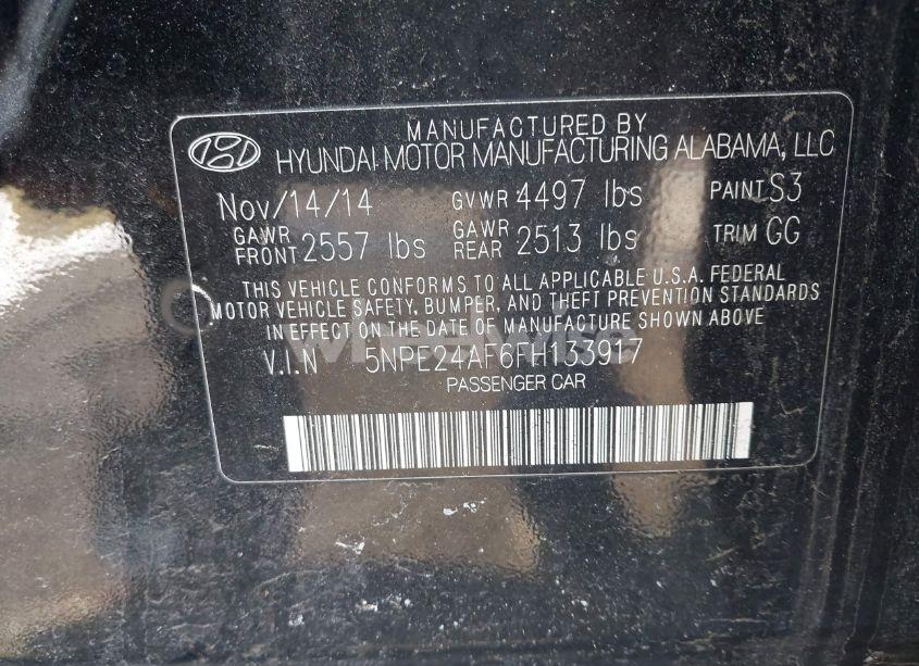 Photo 9 of 2015 Hyundai Sonata SE (VIN 5NPE24AF6FH133917)