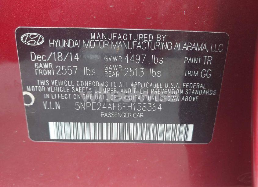 Photo 9 of 2015 Hyundai Sonata SE (VIN 5NPE24AF6FH158364)