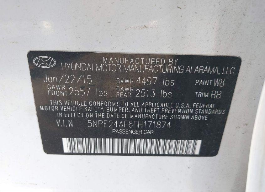 Photo 9 of 2015 Hyundai Sonata SE (VIN 5NPE24AF6FH171874)