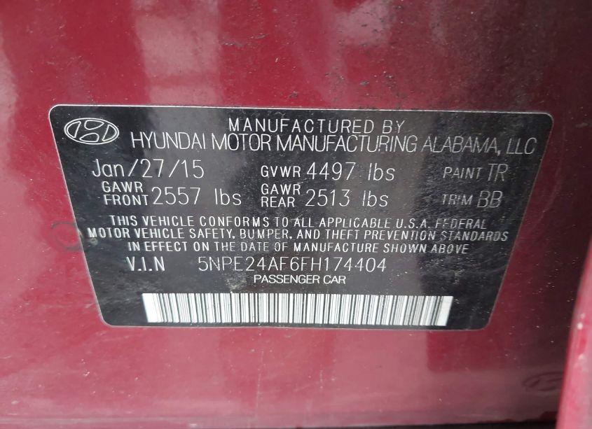 Photo 9 of 2015 Hyundai Sonata SE (VIN 5NPE24AF6FH174404)
