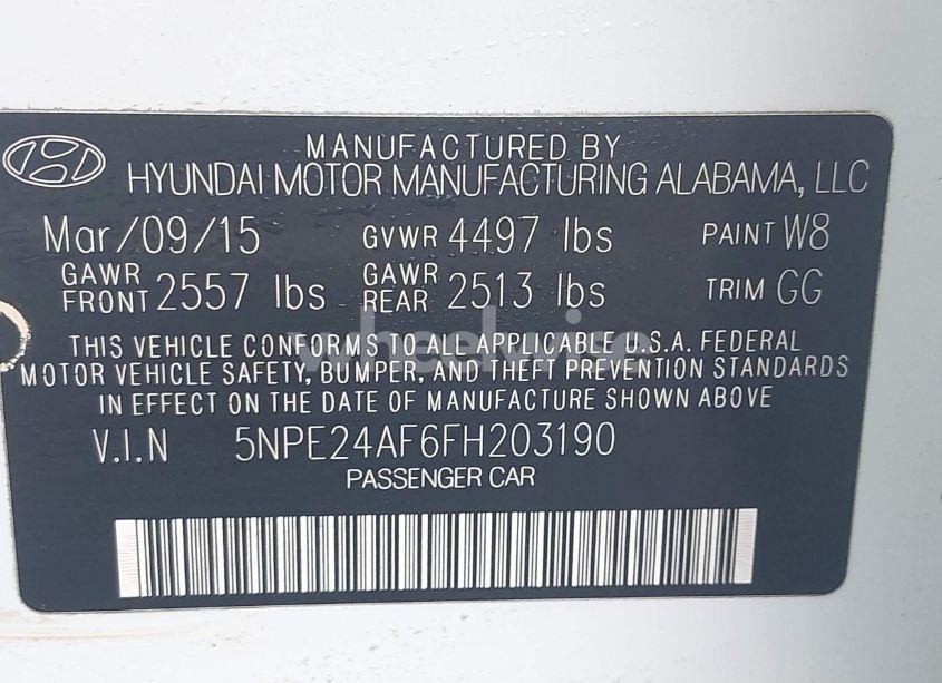 Photo 9 of 2015 Hyundai Sonata SE (VIN 5NPE24AF6FH203190)