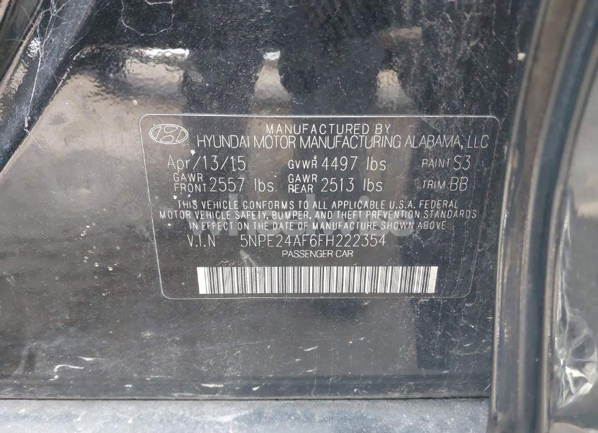 Photo 9 of 2015 Hyundai Sonata SE (VIN 5NPE24AF6FH222354)