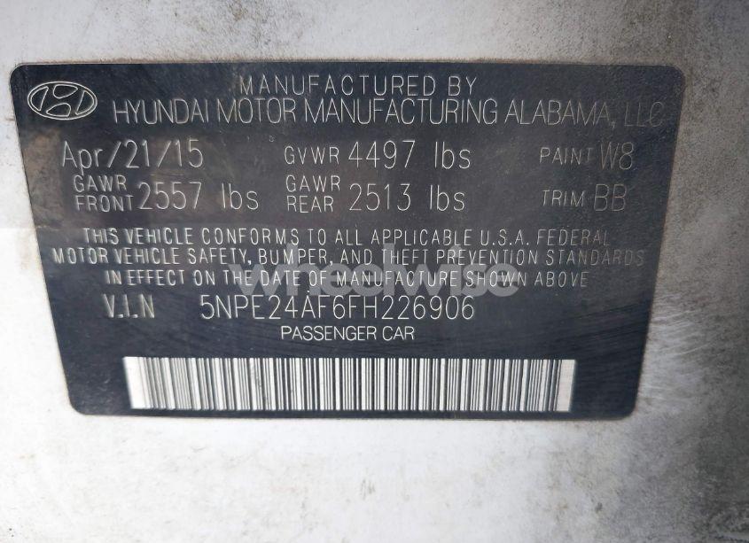 Photo 9 of 2015 Hyundai Sonata SE (VIN 5NPE24AF6FH226906)