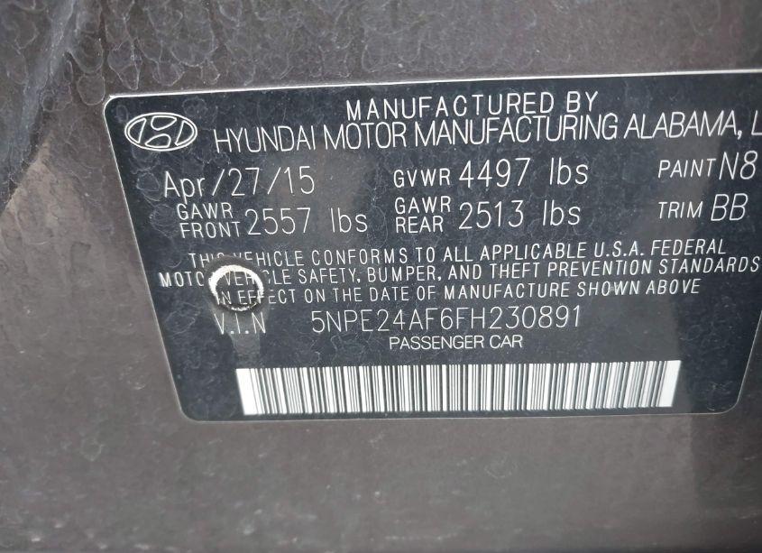 Photo 9 of 2015 Hyundai Sonata SE (VIN 5NPE24AF6FH230891)