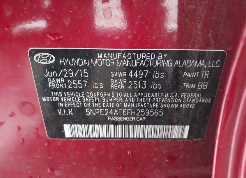 Photo 9 of 2015 Hyundai Sonata SE (VIN 5NPE24AF6FH259565)