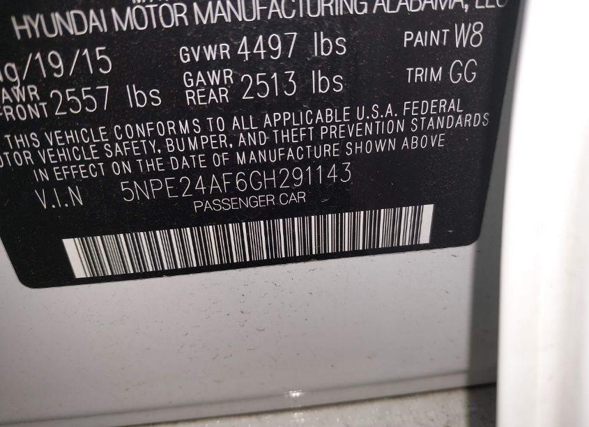 Photo 9 of 2016 Hyundai Sonata SE (VIN 5NPE24AF6GH291143)