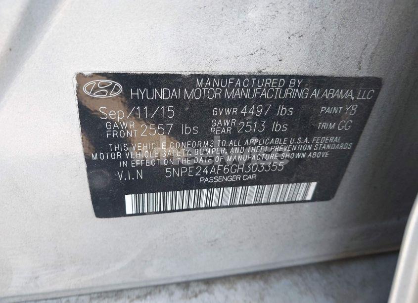 Photo 9 of 2016 Hyundai Sonata SE (VIN 5NPE24AF6GH303355)