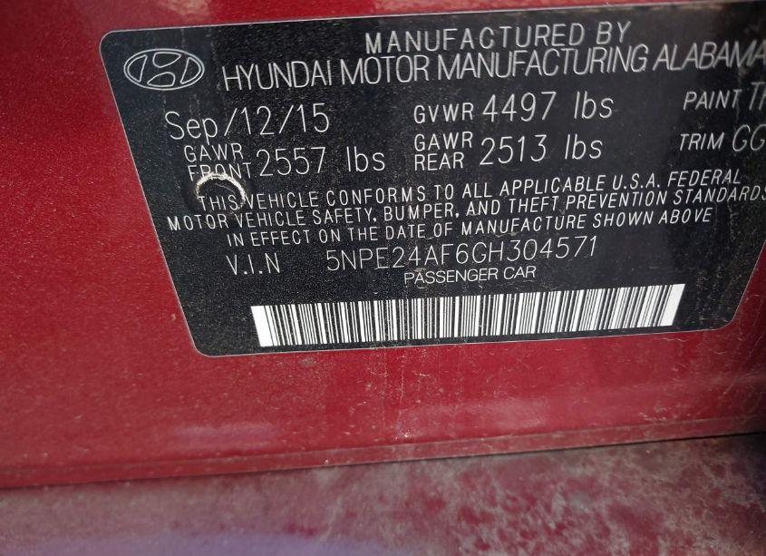 Photo 9 of 2016 Hyundai Sonata SE (VIN 5NPE24AF6GH304571)