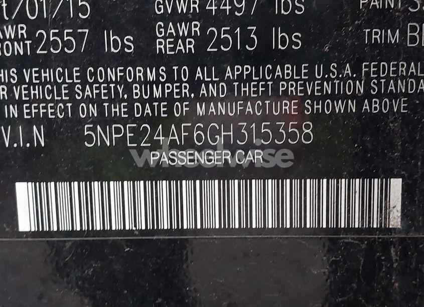 Photo 9 of 2016 Hyundai Sonata SE (VIN 5NPE24AF6GH315358)