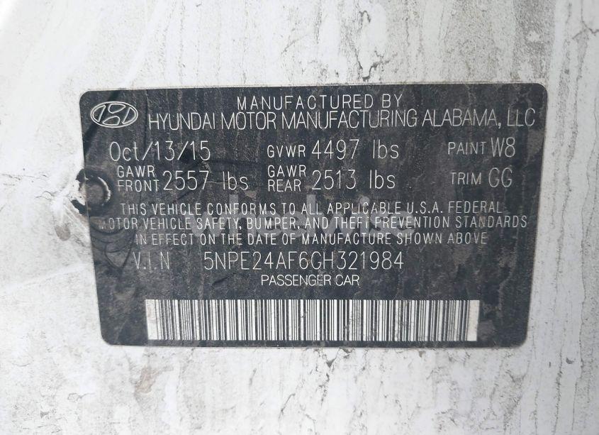 Photo 9 of 2016 Hyundai Sonata SE (VIN 5NPE24AF6GH321984)