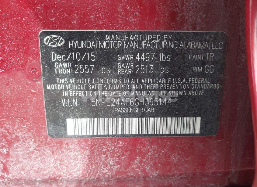 Photo 9 of 2016 Hyundai Sonata SE (VIN 5NPE24AF6GH365144)