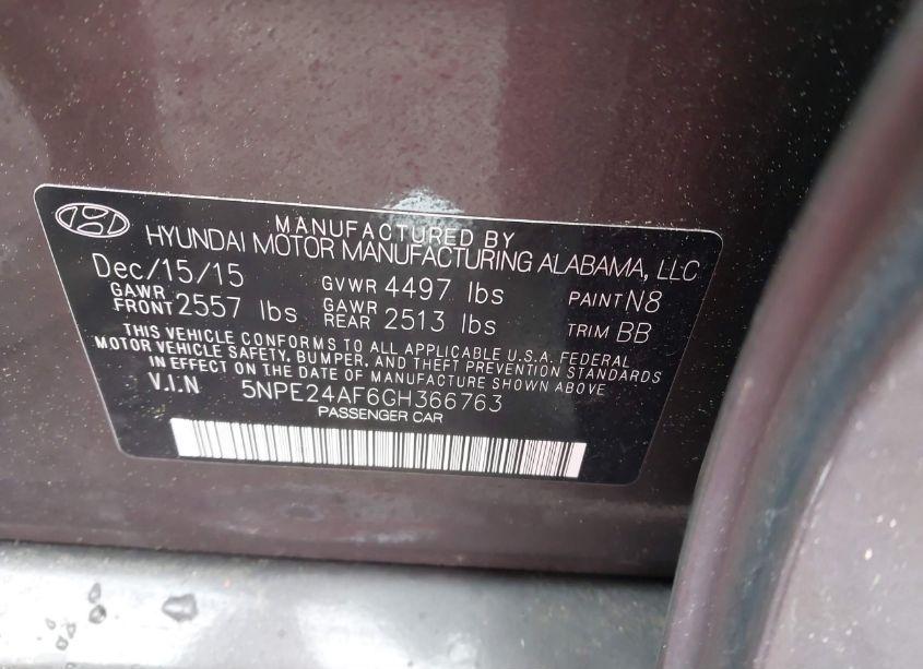 Photo 9 of 2016 Hyundai Sonata SE (VIN 5NPE24AF6GH366763)
