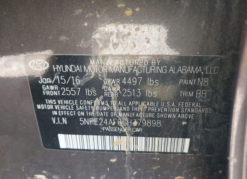 Photo 9 of 2016 Hyundai Sonata SE (VIN 5NPE24AF6GH379898)