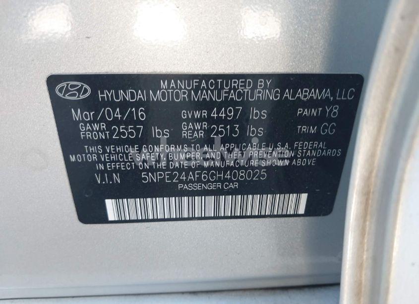 Photo 9 of 2016 Hyundai Sonata SE (VIN 5NPE24AF6GH408025)