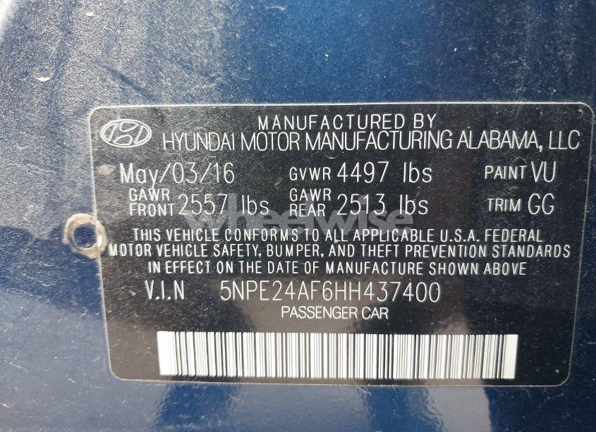 Photo 9 of 2017 Hyundai Sonata SE (VIN 5NPE24AF6HH437400)