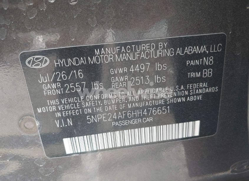 Photo 9 of 2017 Hyundai Sonata (VIN 5NPE24AF6HH476651)