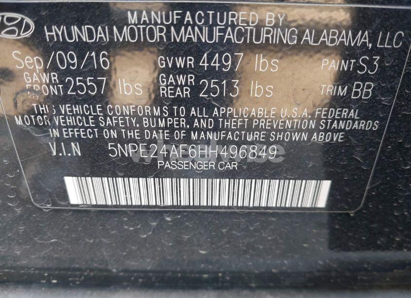 Photo 9 of 2017 Hyundai Sonata SE (VIN 5NPE24AF6HH496849)