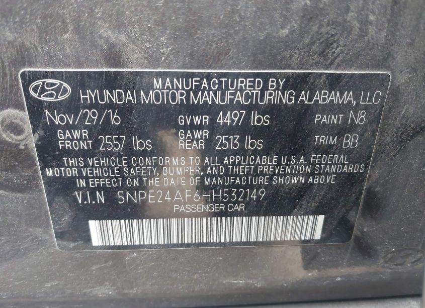 Photo 9 of 2017 Hyundai Sonata (VIN 5NPE24AF6HH532149)